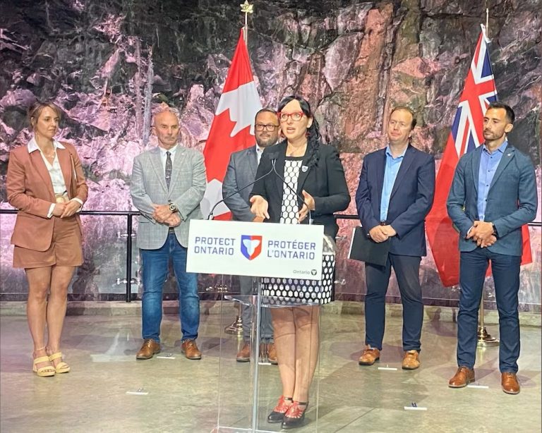 Nadia Mykytczuk talks at a press event at Science North in Greater Sudbury, Ont., on July 23, 2025, about the Ontario Critical Minerals Innovation Fund. (Angela Gemmill/CTV News Northern Ontario)